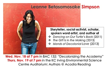 Poster for Dr. Leanne B Simpson Talk