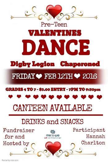 Poster for PreTeen Valentine's Dance