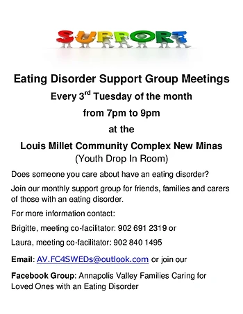 Poster for Eating Disorder Support Group for Families/Friends/Carers