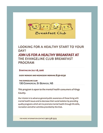 Poster for Evangeline Club Breakfast Program