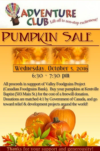 Poster for Adventure Club Pumpkin Sale