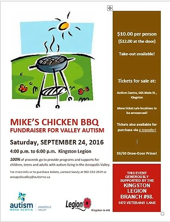 Poster for Mike's Chicken BBQ Fundraiser for Autism