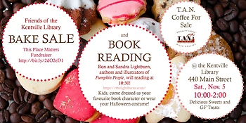 Poster for Bake Sale and Book Reading at Kentville Library