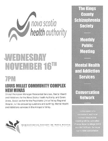Poster for Mental Health and Addictions Services in the Annapolis Valley