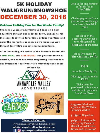 Poster for 5K Holiday Walk/Run/Snowshoe