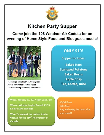 Poster for Air Cadet Supper & Concert Fundraiser