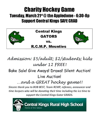 Poster for RCMP vs CK Gators Hockey Game