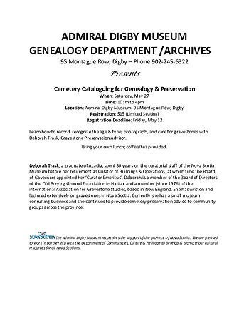 Poster for Cemetery Cataloguing for Genealogy & Preservation
