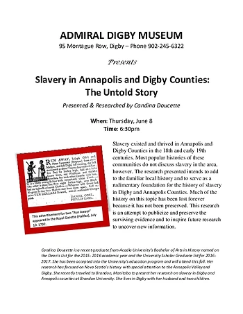 Poster for Slavery in Annapolis and Digby Counties: The Untold Story
