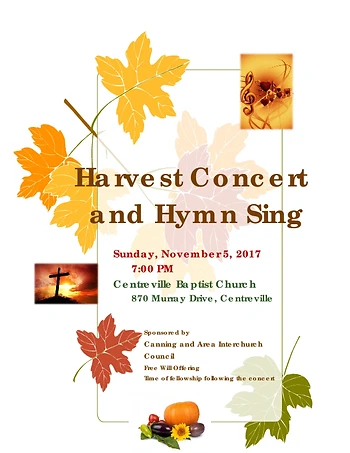 Poster for Harvest Concert and Hymn Sing