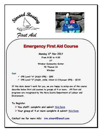 Poster for Emergency First Aid Course