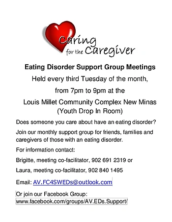 Poster for Caregivers of those with an Eating Disorder Support Group