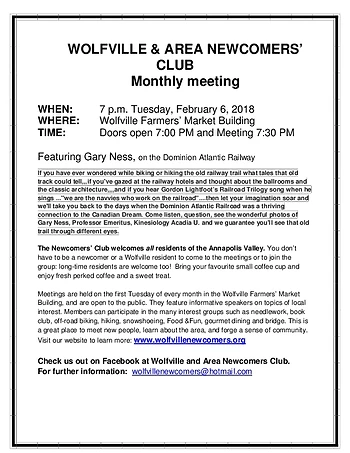 Poster for Wolfville and Area Newcomers Club
