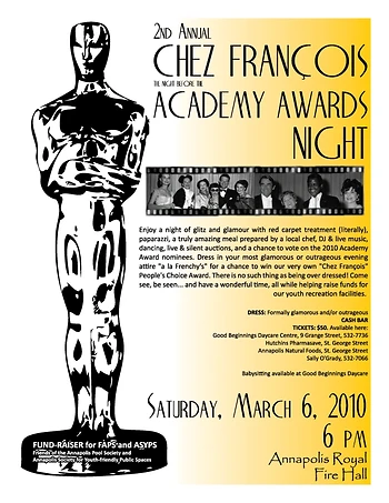 Poster for Chez Francois Academy Awards Night