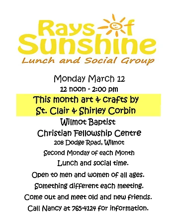 Poster for Rays of Sunshine Lunch & Social Group