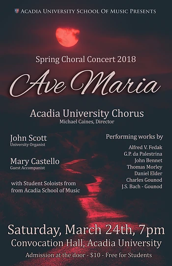 Poster for Ave Maria - Acadia Chorus - Spring Concert