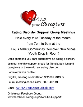 Poster for Caregivers of those with an Eating Disorder Support Group