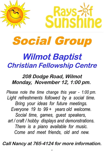 Poster for Rays of Sunshine Social Group
