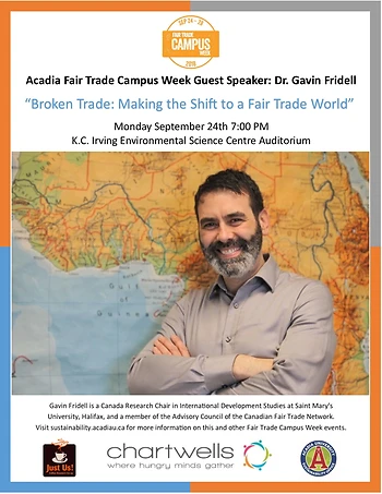 Poster for Dr. Gavin Fridell on Fair Trade