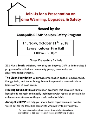 Poster for Home Warming, Upgrades & Safety Presentation