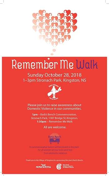 Poster for Remember Me Walk and Barb's Bench Commemoration