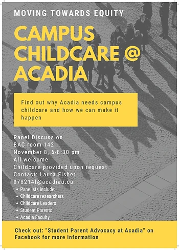 Poster for Campus Childcare @ Acadia Panel