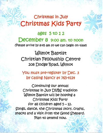 Poster for Christmas in July Kids Party