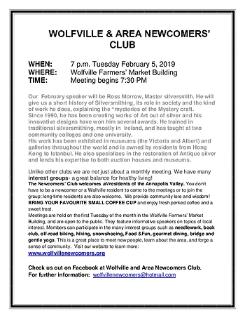 Poster for Wolville Newcomers Club