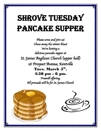 Poster for Shrove Tuesday Pancake Supper