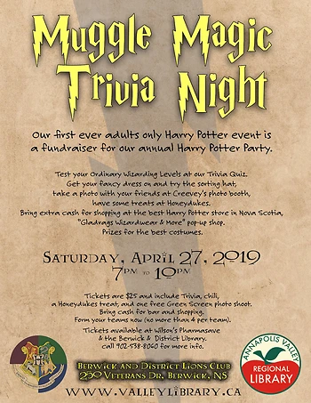 Poster for Muggle Magic Trivia Night