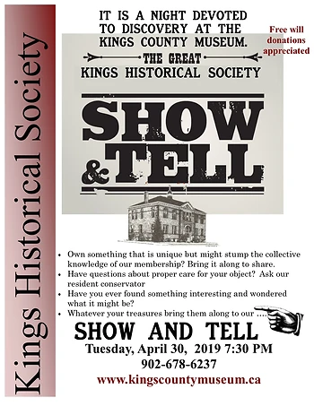 Poster for The Great Kings Historical Society Show and Tell