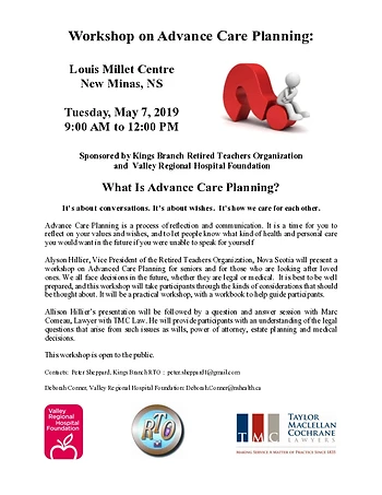 Poster for Workshop on Advance Care Planning