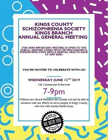 Poster for Kings County Schizophrenia Soc AGM