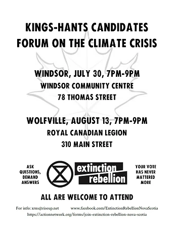 Poster for Kings-Hants Candidates Forum on the Climate Crisis