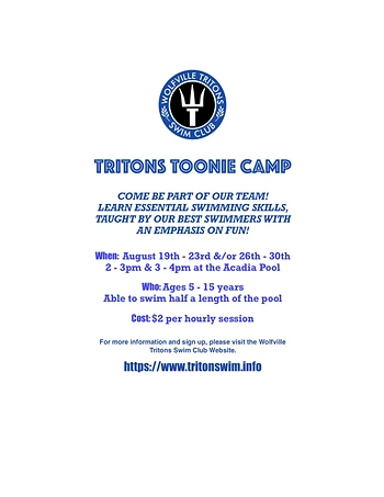 Poster for Wolfville Tritons Toonie Camp
