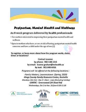 Poster for Postpartum Mental Health and Wellness program