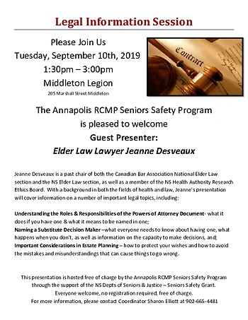 Poster for Legal Information Session