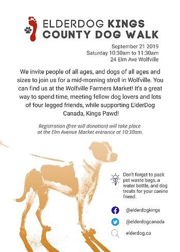 Poster for ElderDog Canada Kings Pawd Wolfville Walk
