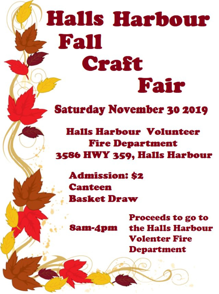 Fall Craft Fair at Fire Hall, Hall's Harbour (November 30, 2019 8am)
