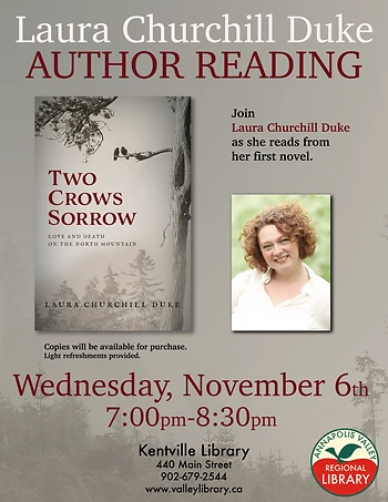 Poster for Author reading with Laura Churchill Duke
