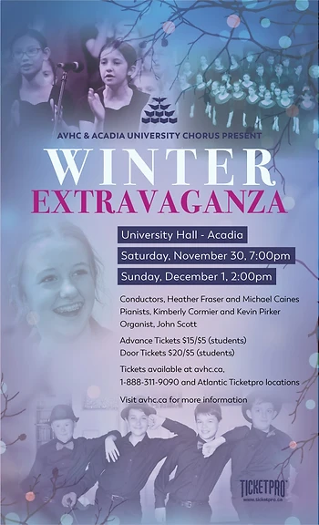 Poster for Winter Extravaganza! AVHC and Acadia University Chorus