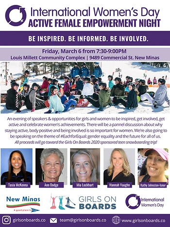Poster for Active Female Empowerment Night for International Women's Day