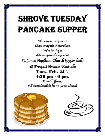 Poster for Shrove Tuesday Pancake Supper