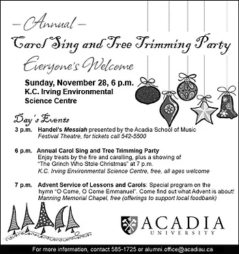 Poster for Acadia Carol Sing & Tree Trimming
