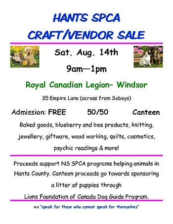 Poster for SPCA Craft Vendor Sale