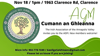 Poster for AGM Irish Association of the Annapolis Valley