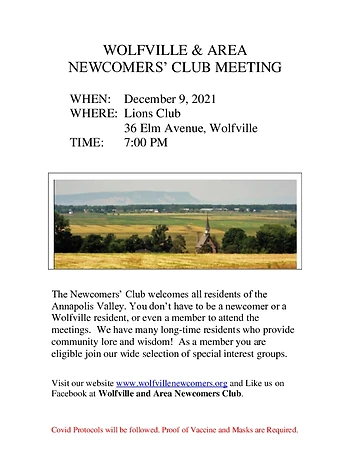 Poster for Wolfville & Area Newcomers Club