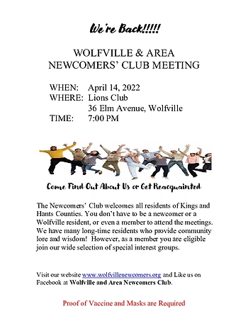 Poster for Wolfville & Area Newcomers Club