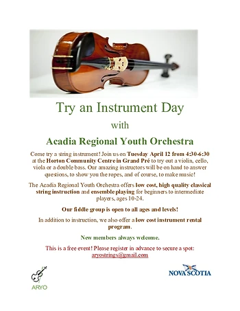 Poster for Try a String Instrument Day!