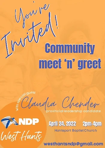 Poster for NDP Meet & Greet with Claudia Chender